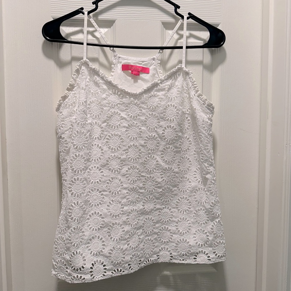 Lilly Pulitzer Mini Ruffled V-Neck Cami Size S | Sunshine Eyelet